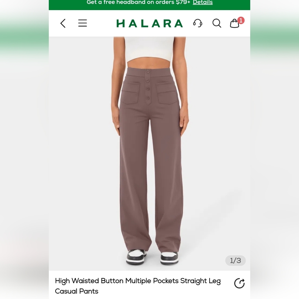 Brand New! Halara High Waisted Button Straight Leg Casual Pants